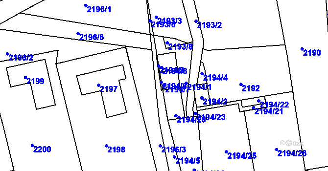 Parcela st. 2194/7 v KÚ Opavské Předměstí, Katastrální mapa