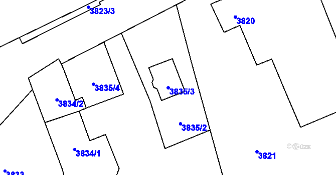 Parcela st. 3835/3 v KÚ Krnov-Horní Předměstí, Katastrální mapa