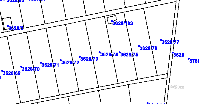 Parcela st. 3628/74 v KÚ Krnov-Horní Předměstí, Katastrální mapa