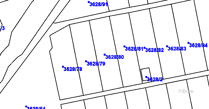 Parcela st. 3628/80 v KÚ Krnov-Horní Předměstí, Katastrální mapa
