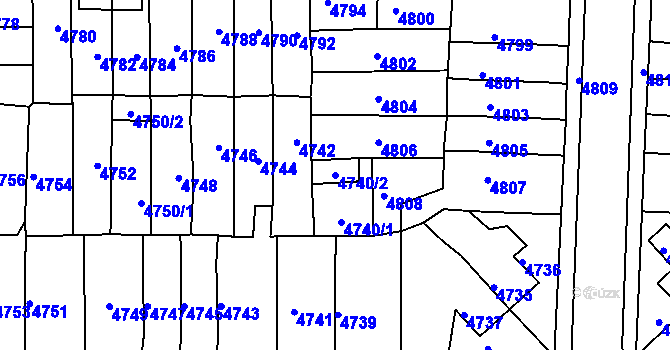Parcela st. 4740/2 v KÚ Krnov-Horní Předměstí, Katastrální mapa
