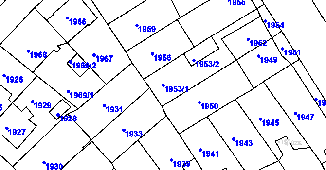 Parcela st. 1953/1 v KÚ Krnov-Horní Předměstí, Katastrální mapa
