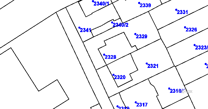Parcela st. 2328 v KÚ Krnov-Horní Předměstí, Katastrální mapa