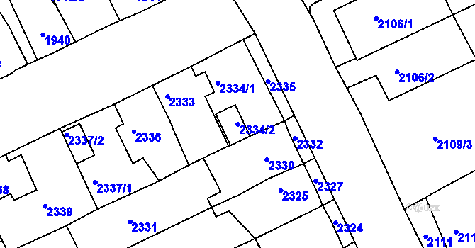 Parcela st. 2334/2 v KÚ Krnov-Horní Předměstí, Katastrální mapa