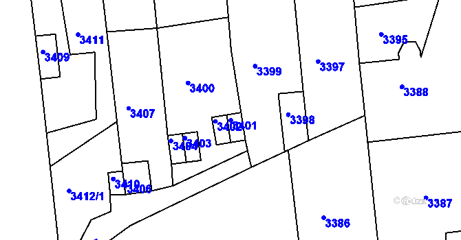 Parcela st. 3401 v KÚ Krnov-Horní Předměstí, Katastrální mapa