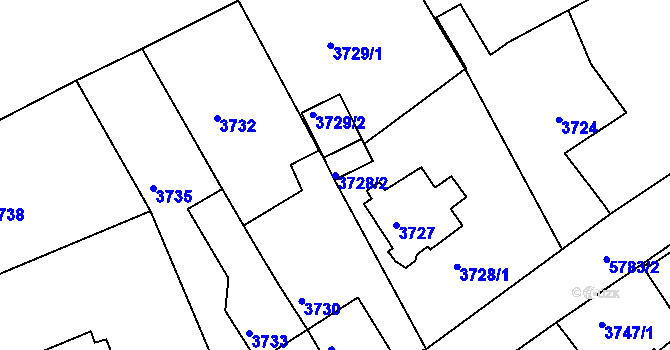 Parcela st. 3728/2 v KÚ Krnov-Horní Předměstí, Katastrální mapa
