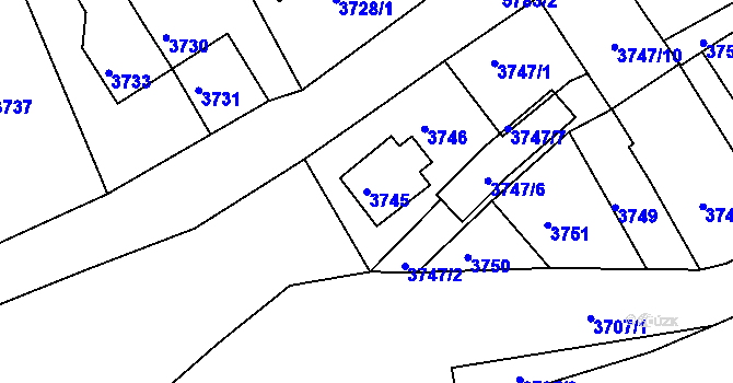 Parcela st. 3745 v KÚ Krnov-Horní Předměstí, Katastrální mapa