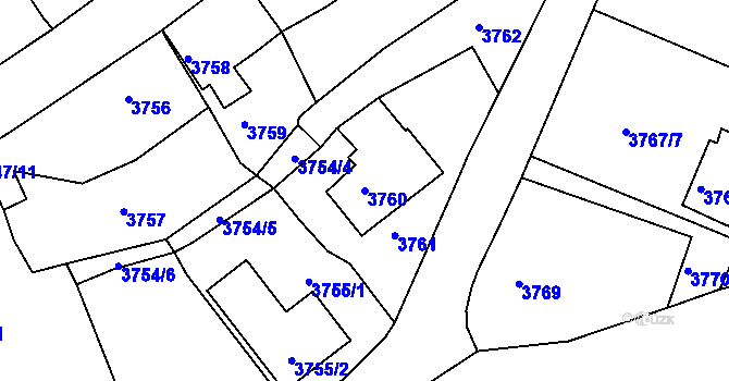 Parcela st. 3760 v KÚ Krnov-Horní Předměstí, Katastrální mapa
