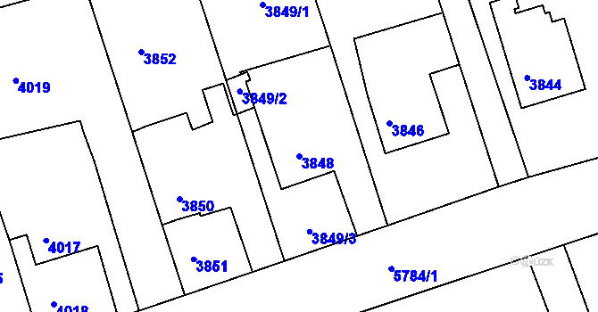 Parcela st. 3848 v KÚ Krnov-Horní Předměstí, Katastrální mapa