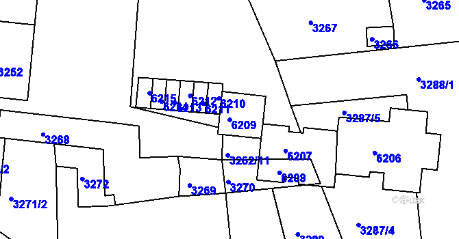Parcela st. 6209 v KÚ Krnov-Horní Předměstí, Katastrální mapa