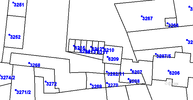 Parcela st. 6211 v KÚ Krnov-Horní Předměstí, Katastrální mapa