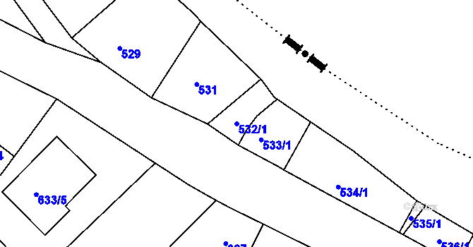 Parcela st. 532/1 v KÚ Krásné Loučky, Katastrální mapa