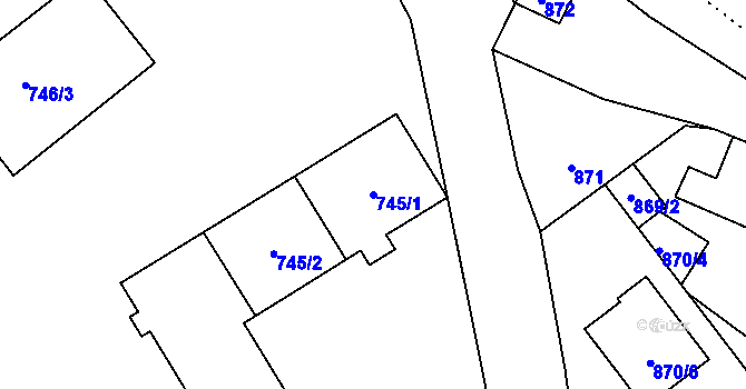Parcela st. 745/1 v KÚ Krásné Loučky, Katastrální mapa