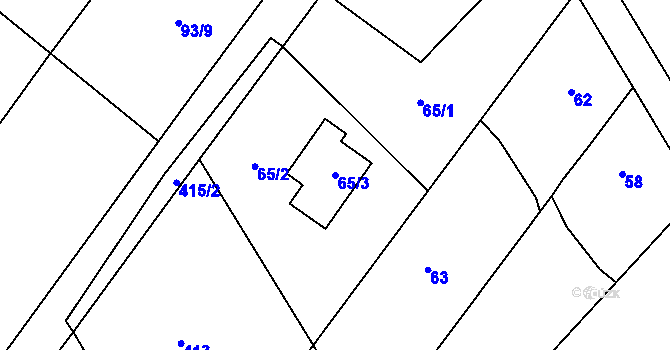 Parcela st. 65/3 v KÚ Krásné Loučky, Katastrální mapa