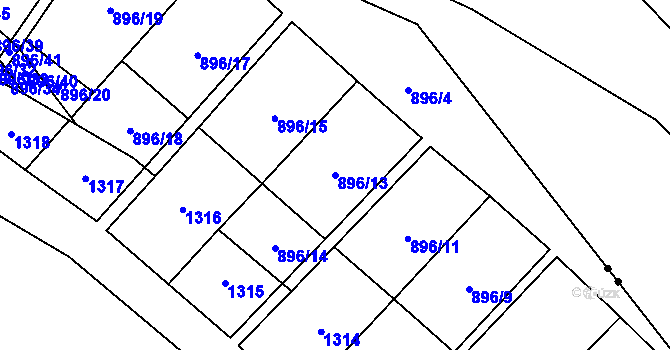 Parcela st. 896/13 v KÚ Krásné Loučky, Katastrální mapa