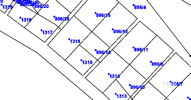 Parcela st. 896/14 v KÚ Krásné Loučky, Katastrální mapa