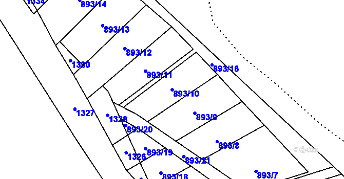 Parcela st. 893/10 v KÚ Krásné Loučky, Katastrální mapa