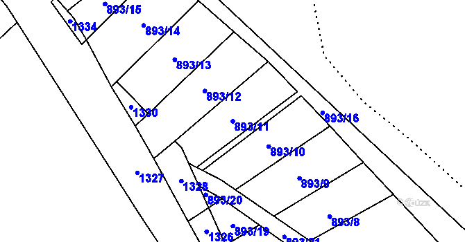 Parcela st. 893/11 v KÚ Krásné Loučky, Katastrální mapa