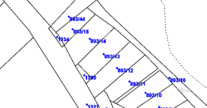 Parcela st. 893/13 v KÚ Krásné Loučky, Katastrální mapa