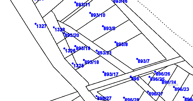 Parcela st. 893/21 v KÚ Krásné Loučky, Katastrální mapa
