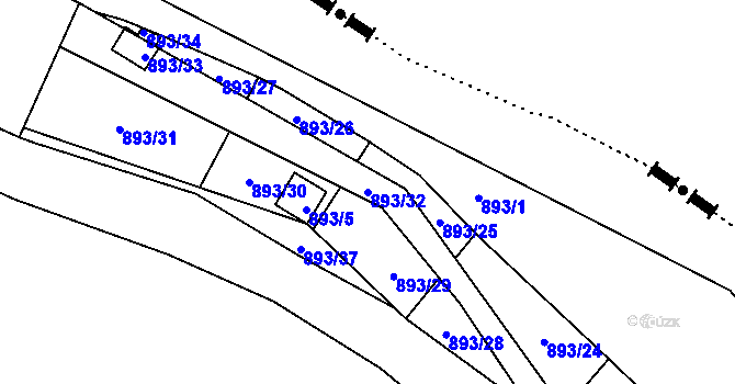Parcela st. 893/32 v KÚ Krásné Loučky, Katastrální mapa