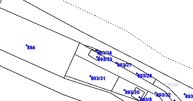 Parcela st. 893/34 v KÚ Krásné Loučky, Katastrální mapa