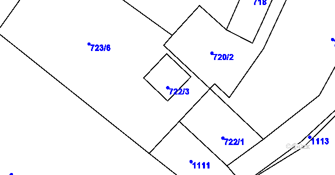 Parcela st. 722/3 v KÚ Krásné Loučky, Katastrální mapa