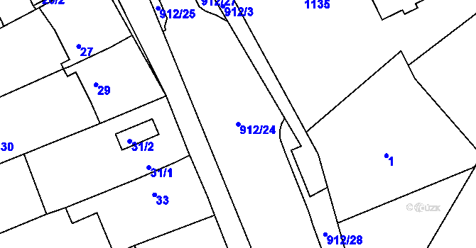 Parcela st. 912/24 v KÚ Krásné Loučky, Katastrální mapa