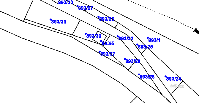 Parcela st. 893/37 v KÚ Krásné Loučky, Katastrální mapa
