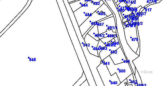 Parcela st. 942 v KÚ Krásné Loučky, Katastrální mapa