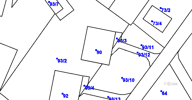 Parcela st. 90 v KÚ Krásné Loučky, Katastrální mapa