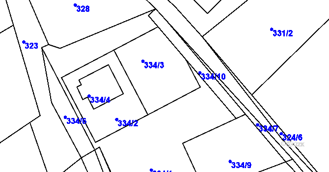 Parcela st. 334/3 v KÚ Krásné Loučky, Katastrální mapa