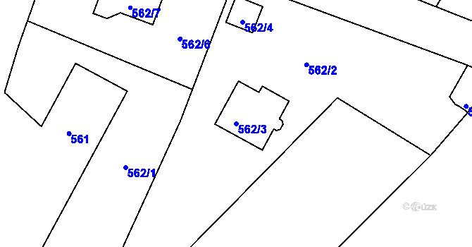 Parcela st. 562/3 v KÚ Krásné Loučky, Katastrální mapa