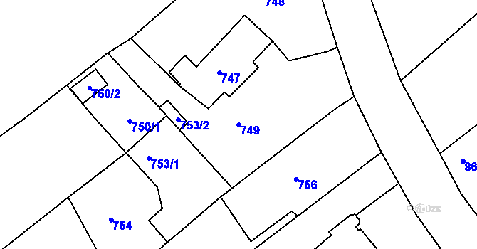 Parcela st. 749 v KÚ Krásné Loučky, Katastrální mapa