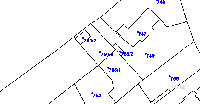 Parcela st. 750/1 v KÚ Krásné Loučky, Katastrální mapa