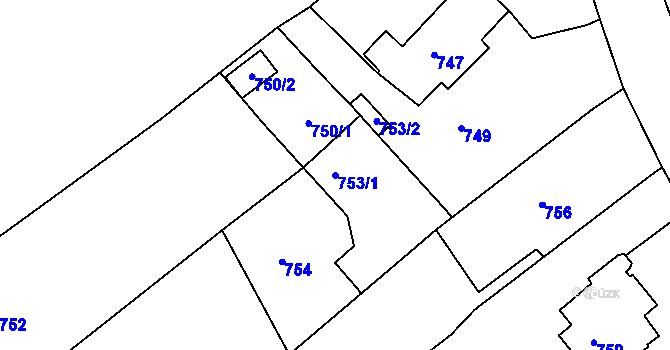 Parcela st. 753/1 v KÚ Krásné Loučky, Katastrální mapa