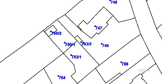 Parcela st. 753/2 v KÚ Krásné Loučky, Katastrální mapa