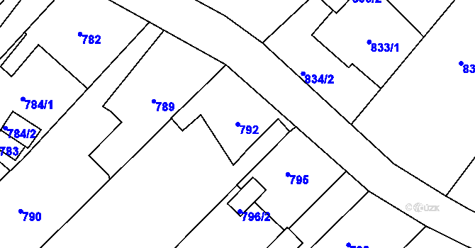 Parcela st. 792 v KÚ Krásné Loučky, Katastrální mapa