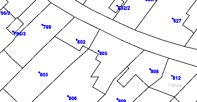 Parcela st. 805 v KÚ Krásné Loučky, Katastrální mapa