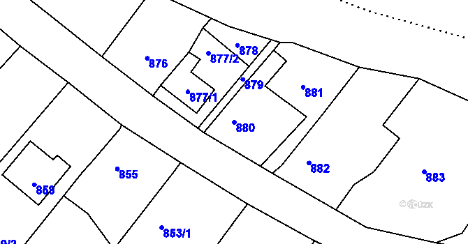 Parcela st. 880 v KÚ Krásné Loučky, Katastrální mapa