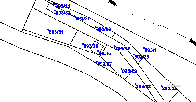 Parcela st. 893/5 v KÚ Krásné Loučky, Katastrální mapa