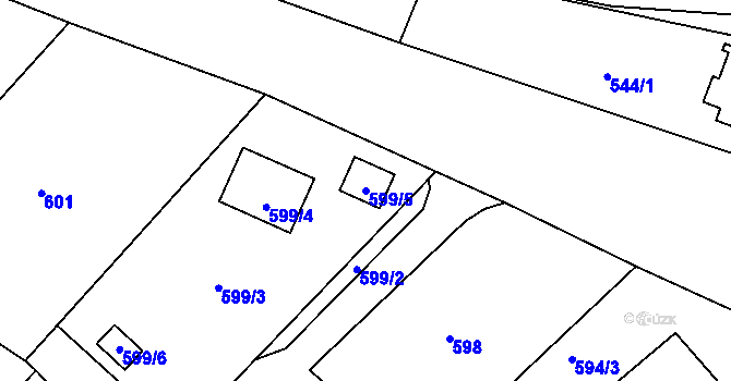 Parcela st. 599/5 v KÚ Krásné Loučky, Katastrální mapa