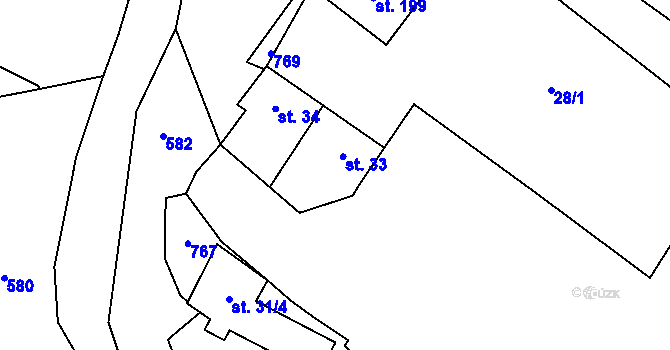 Parcela st. 33 v KÚ Krnsko, Katastrální mapa