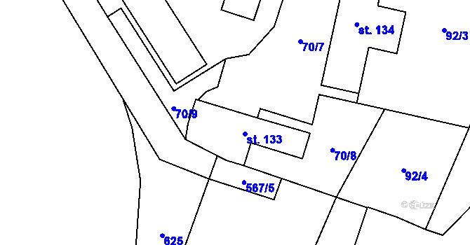 Parcela st. 133 v KÚ Krnsko, Katastrální mapa