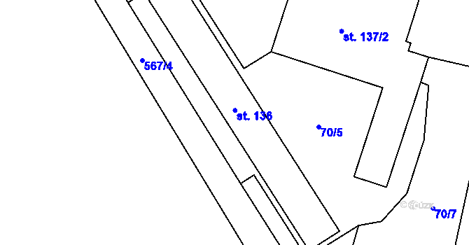 Parcela st. 136 v KÚ Krnsko, Katastrální mapa