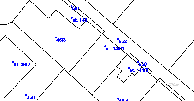 Parcela st. 144/1 v KÚ Krnsko, Katastrální mapa