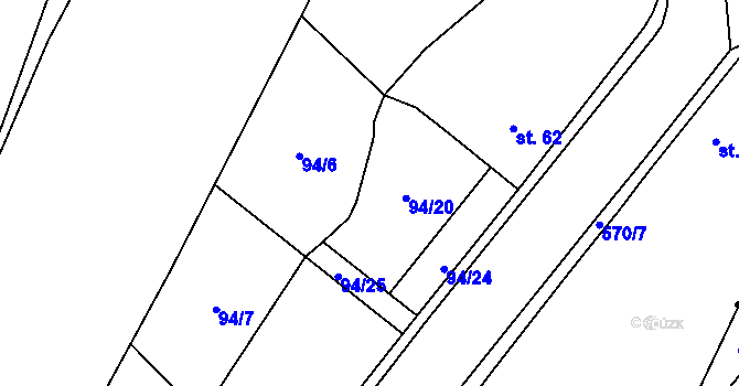 Parcela st. 94/20 v KÚ Krnsko, Katastrální mapa