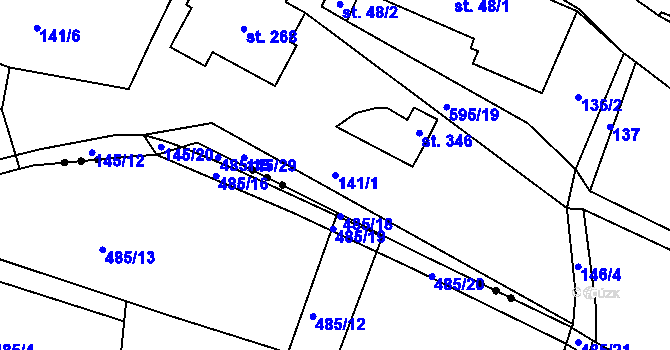 Parcela st. 141/1 v KÚ Krnsko, Katastrální mapa