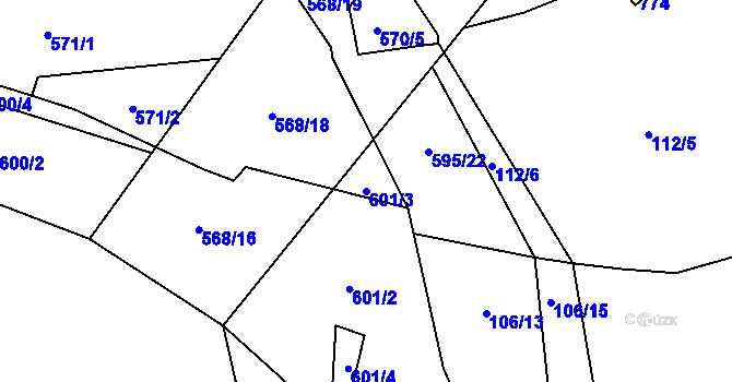 Parcela st. 601/3 v KÚ Krnsko, Katastrální mapa