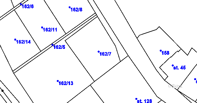 Parcela st. 162/7 v KÚ Krnsko, Katastrální mapa